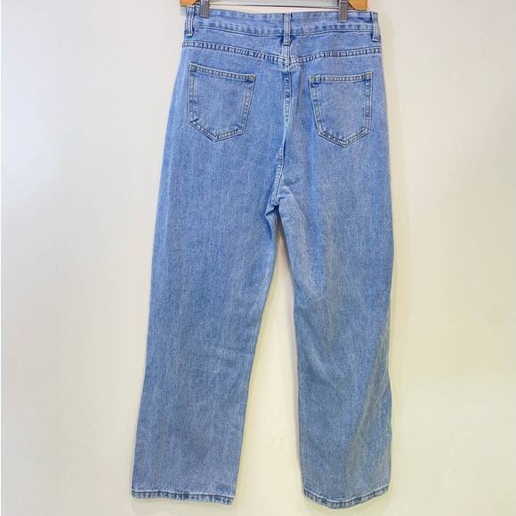 Blue Oversized Grunge High Rise Straight Leg Denim Jeans Pockets Baggy Y2K  2us - Picture 2 of 5